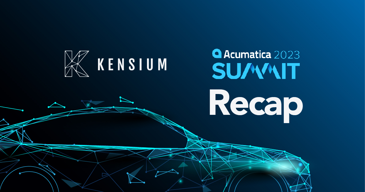 Summit recap image with Kensium and Acumatica logos with a race car at the bottom of image